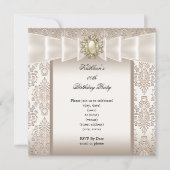 Elegant Birthday Party Damask Pearl Cream Kaart (Voorkant)