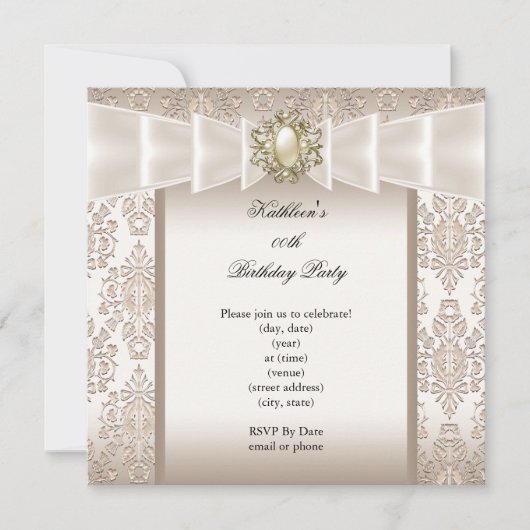 Elegant Birthday Party Damask Pearl Cream Kaart (Voorkant)