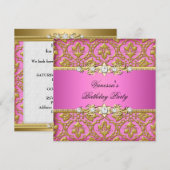 Elegant Birthday Party Damask Pink Gold Kaart (Voorkant / Achterkant)