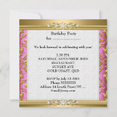 Elegant Birthday Party Damask Pink Gold Kaart (Achterkant)