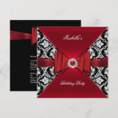 Elegant Birthday Party Damask Red Black Diamond Kaart (Voorkant / Achterkant)