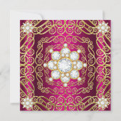 Elegant Birthday Party Deep Pink Gold Diamond Gem Kaart (Achterkant)