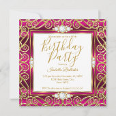 Elegant Birthday Party Deep Pink Gold Diamond Gem Kaart (Voorkant)