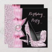 Elegant Birthday Party Glitter Pink High Heels Kaart (Voorkant / Achterkant)