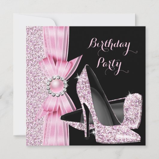 Elegant Birthday Party Glitter Pink High Heels Kaart (Voorkant)