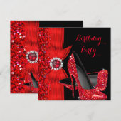 Elegant Birthday Party Glitter Red High Heels Kaart (Voorkant / Achterkant)