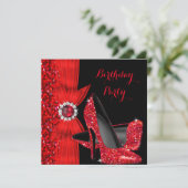 Elegant Birthday Party Glitter Red High Heels Kaart (Staand voorkant)