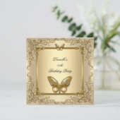 Elegant Birthday Party Gold Beige Butterfly Kaart (Staand voorkant)