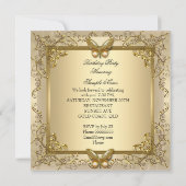 Elegant Birthday Party Gold Beige Butterfly Kaart (Achterkant)