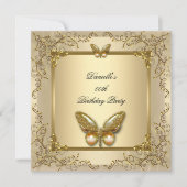 Elegant Birthday Party Gold Beige Butterfly Kaart (Voorkant)