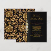 Elegant Birthday Party Gold Black Brocade Kaart (Voorkant / Achterkant)