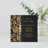 Elegant Birthday Party Gold Black Brocade Kaart (Staand voorkant)