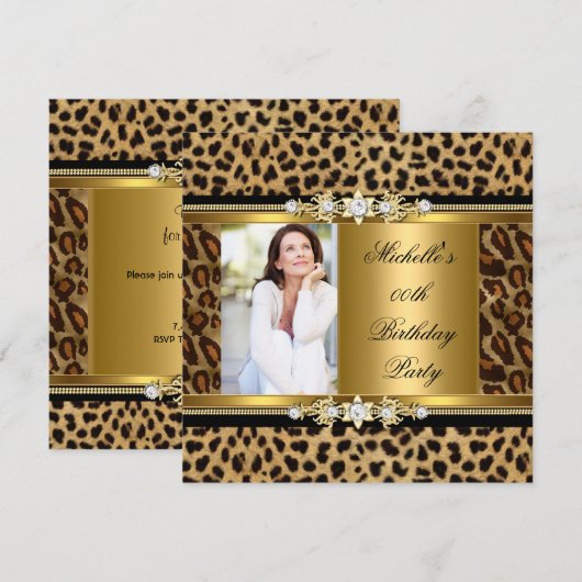 Elegant Birthday Party Gold Black Leopard Kaart (Voorkant / Achterkant)