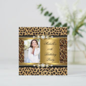 Elegant Birthday Party Gold Black Leopard Kaart (Staand voorkant)