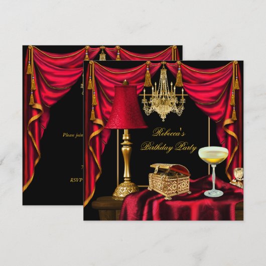 Elegant Birthday Party Gold Black Red Luxe Kaart (Voorkant / Achterkant)