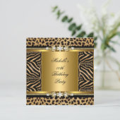 Elegant Birthday Party Gold Black Zebra Leopard Kaart (Staand voorkant)