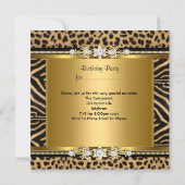 Elegant Birthday Party Gold Black Zebra Leopard Kaart (Achterkant)