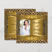 Elegant Birthday Party Gold Black Zebra Leopard Kaart (Voorkant / Achterkant)
