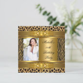 Elegant Birthday Party Gold Black Zebra Leopard Kaart (Staand voorkant)