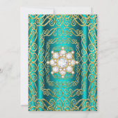 Elegant Birthday Party Gold Blauwgroen Jade Diamon Kaart (Achterkant)