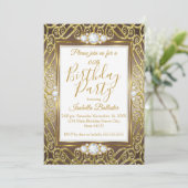 Elegant Birthday Party Gold Bronze Beige Diamond Kaart (Staand voorkant)