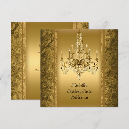 Elegant Birthday Party Gold Chandelier Kaart (Voorkant / Achterkant)