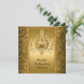 Elegant Birthday Party Gold Chandelier Kaart (Staand voorkant)