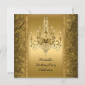 Elegant Birthday Party Gold Chandelier Kaart (Voorkant)