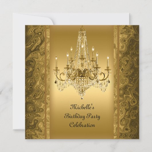 Elegant Birthday Party Gold Chandelier Kaart (Voorkant)