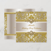 Elegant Birthday Party Gold Damask Cream Gold Kaart (Voorkant / Achterkant)