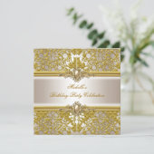 Elegant Birthday Party Gold Damask Cream Gold Kaart (Staand voorkant)