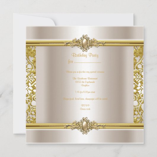 Elegant Birthday Party Gold Damask Cream Gold Kaart (Achterkant)