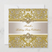 Elegant Birthday Party Gold Damask Cream Gold Kaart (Voorkant)
