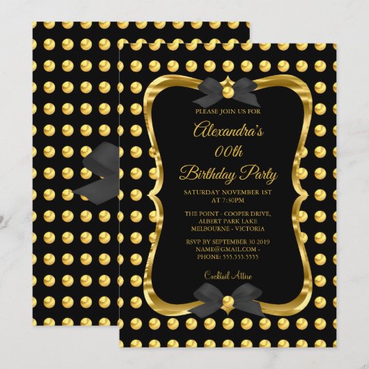 Elegant Birthday Party Gold Golden Black Spot Kaart (Voorkant / Achterkant)