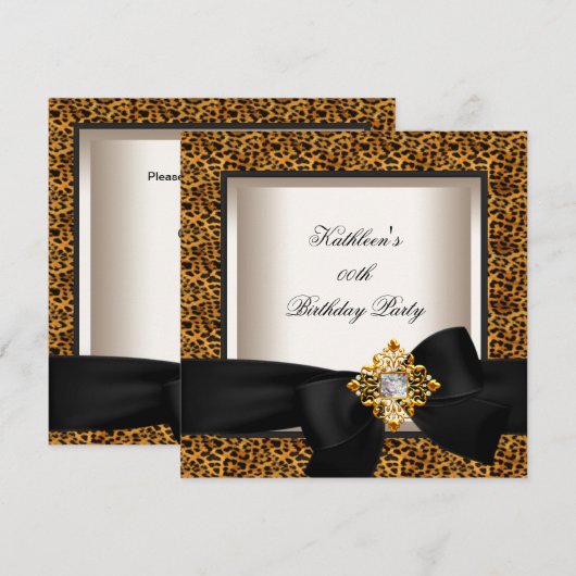 Elegant Birthday Party Gold Leopard Black Cream Kaart (Voorkant / Achterkant)