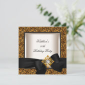 Elegant Birthday Party Gold Leopard Black Cream Kaart (Staand voorkant)