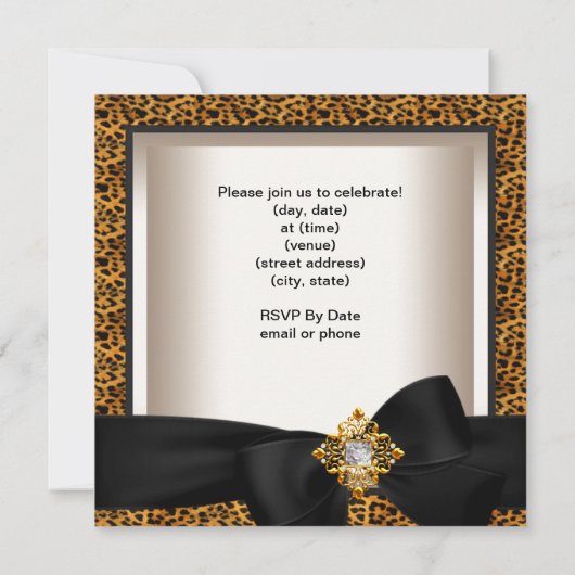 Elegant Birthday Party Gold Leopard Black Cream Kaart (Achterkant)