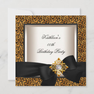 Elegant Birthday Party Gold Leopard Black Cream Kaart