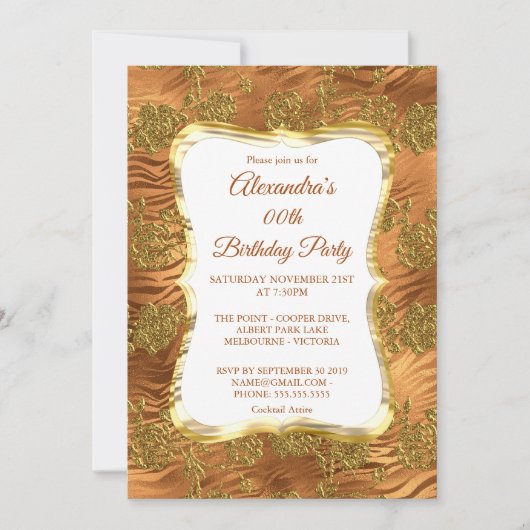 Elegant Birthday Party Gold Rust Copper Damask Kaart (Voorkant)