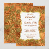Elegant Birthday Party Gold Rust Copper Damask Kaart (Voorkant / Achterkant)