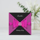 Elegant Birthday Party Hot Pink Black Diamond Kaart (Staand voorkant)