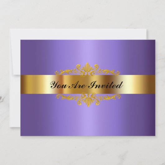 Elegant Birthday Party Invitation Gold Paars Kaart (Voorkant)