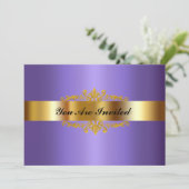 Elegant Birthday Party Invitation Gold Paars Kaart (Staand voorkant)
