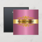 Elegant Birthday Party Invitation Gold Pink Kaart (Voorkant / Achterkant)