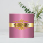 Elegant Birthday Party Invitation Gold Pink Kaart (Staand voorkant)