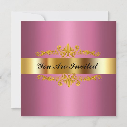 Elegant Birthday Party Invitation Gold Pink Kaart (Voorkant)