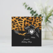 Elegant Birthday Party Leopard Black Diamond Kaart (Staand voorkant)
