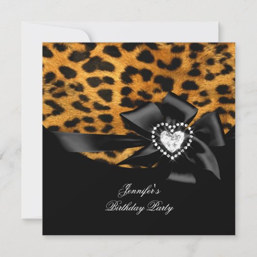 Elegant Birthday Party Leopard Black Diamond Kaart (Voorkant)