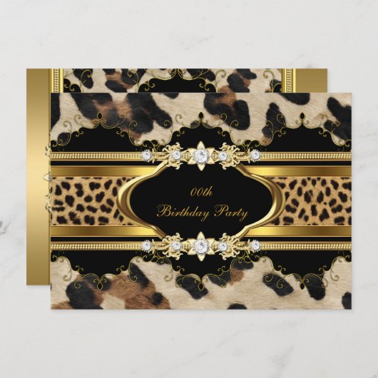 Elegant Birthday Party Leopard Gold Animal Kaart (Voorkant / Achterkant)