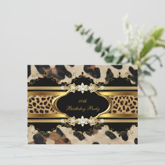 Elegant Birthday Party Leopard Gold Animal Kaart (Staand voorkant)